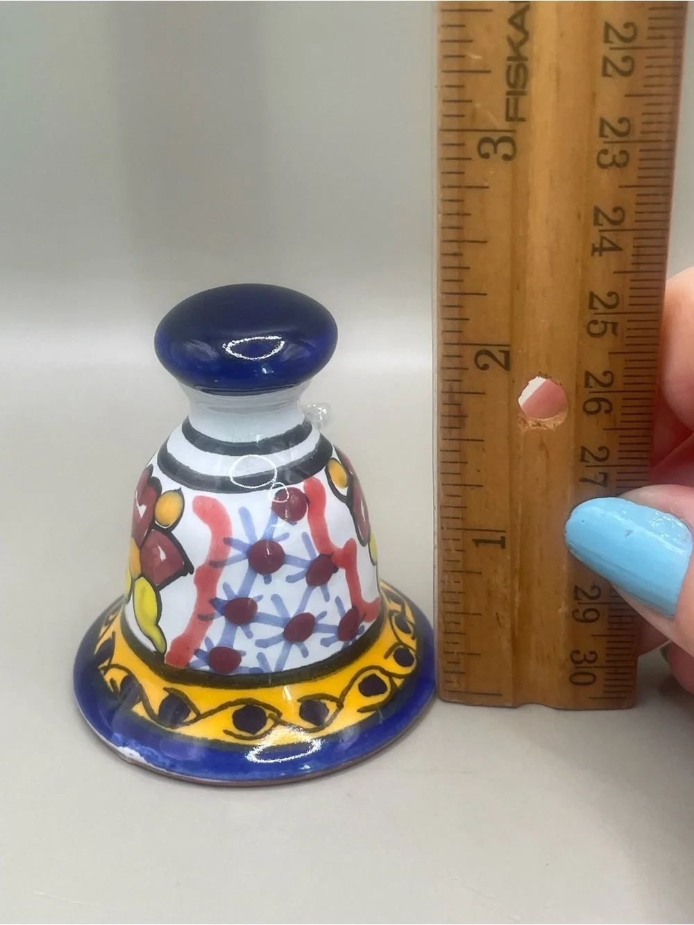 Vintage Talavera Mexican Ceramic Bell Hand Painted Pottery Folk Art Sign 2.25”